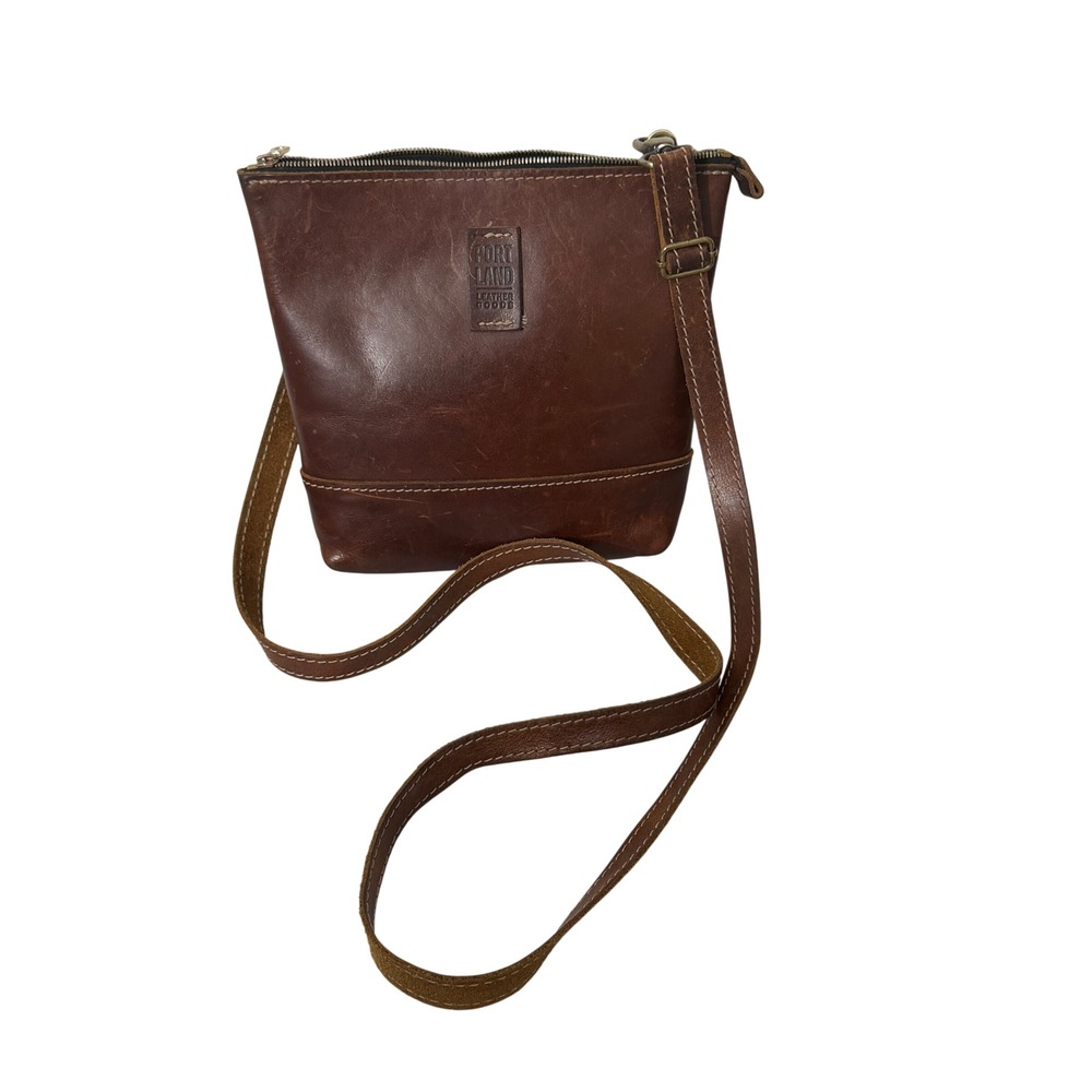 Portland Leather Goods Crossbody Bag Womens Small Brown Leather Zip Top - Picture 4 of 7